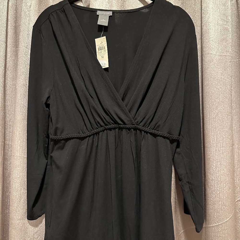 Ann Taylor Black Waist Drop 3/4 sleeve Knit Top - NWT